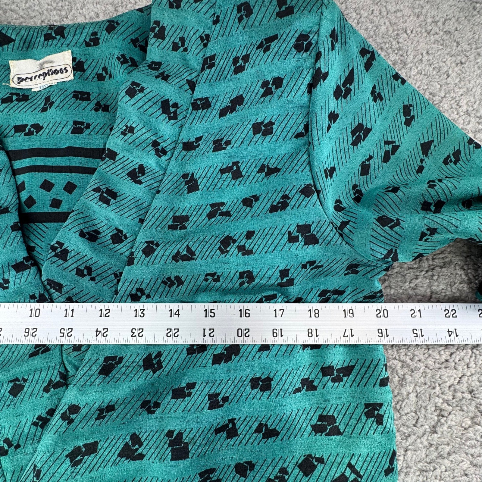 VTG Perceptions Teal Green Geometric Pleated Midi Dress Sz L SEE PICS