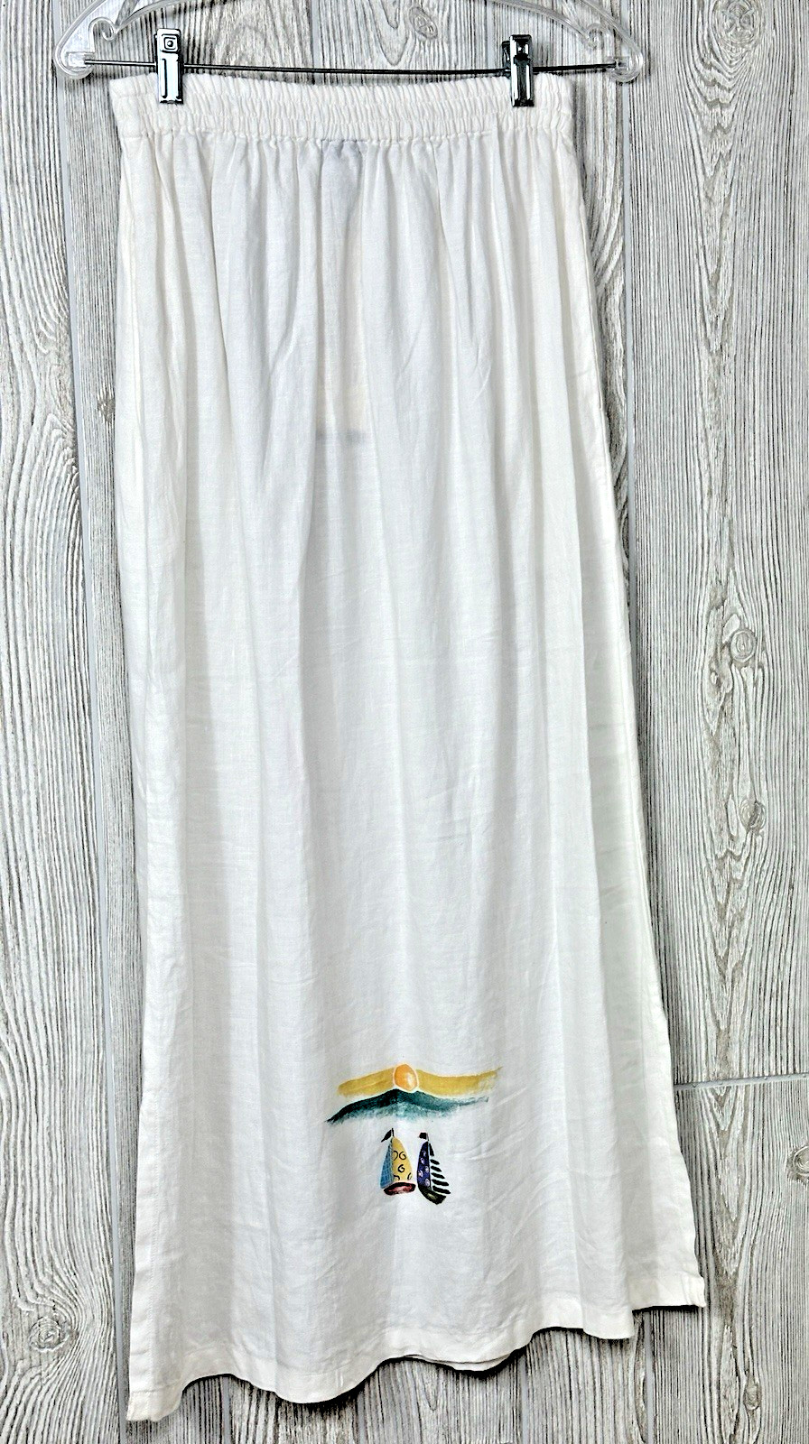VTG Alexandria Pierce White Cloud Linen Blouse & Skirt Set Medium Hand Painted