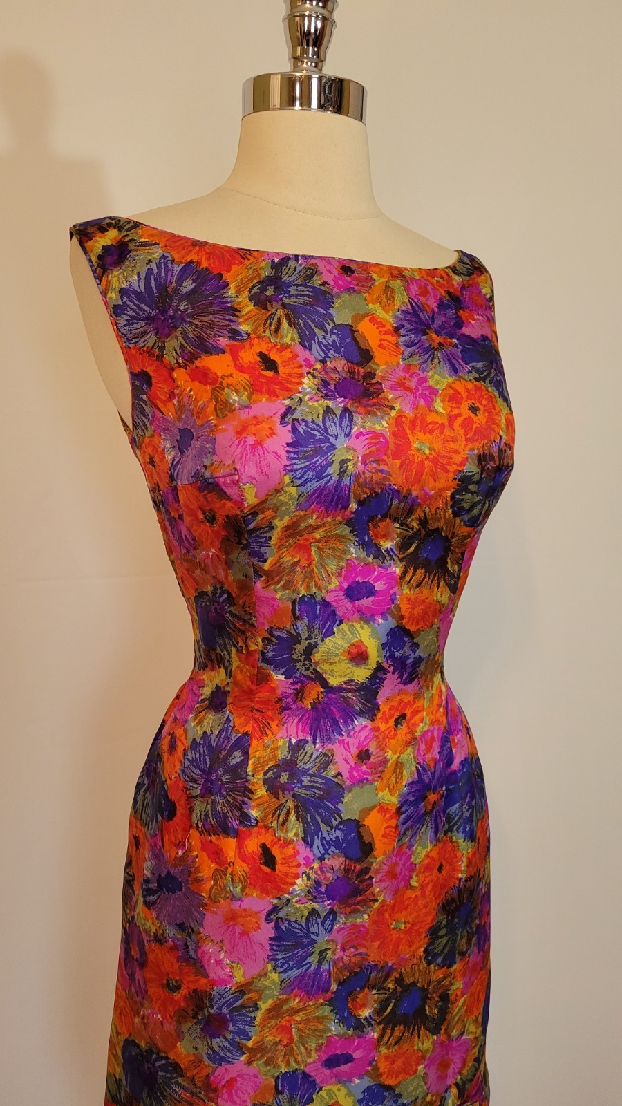 Deadstock NOS 1960s MR. BLACKWELL Design Silk Floral Wiggle Dress S Small