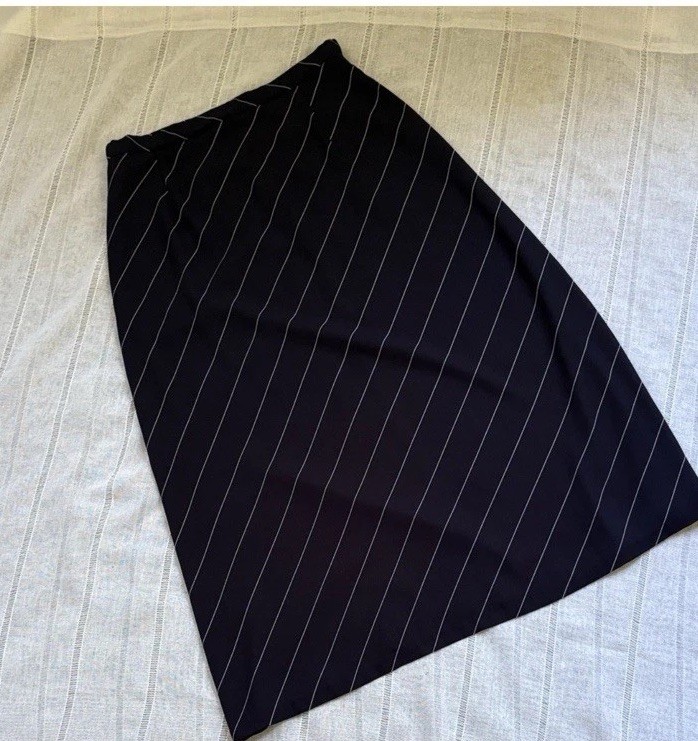 Pendleton Vintage Dark Navy and White Pinstriped Midi Skirt