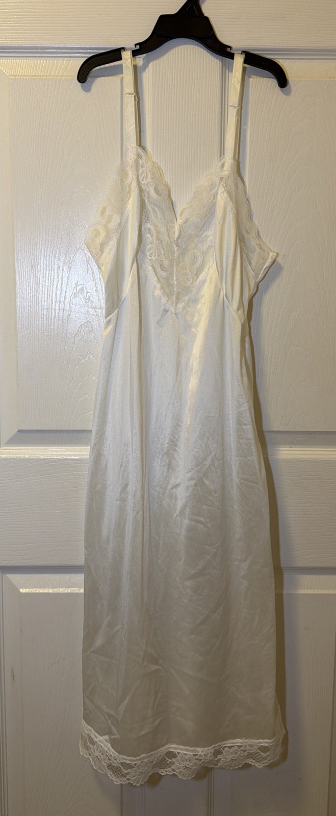 Vintage Greenco Maid White Nylon Tricot Full Slip Lace Trim Adjustable Size 34
