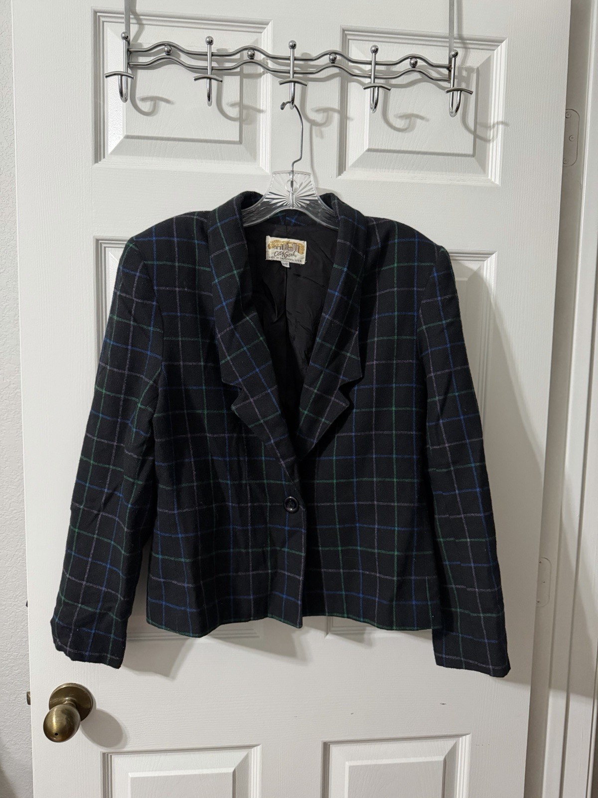 City Girl Vintage Women’s Blazer, Black/Purple/Blue/Green – Size 11/12