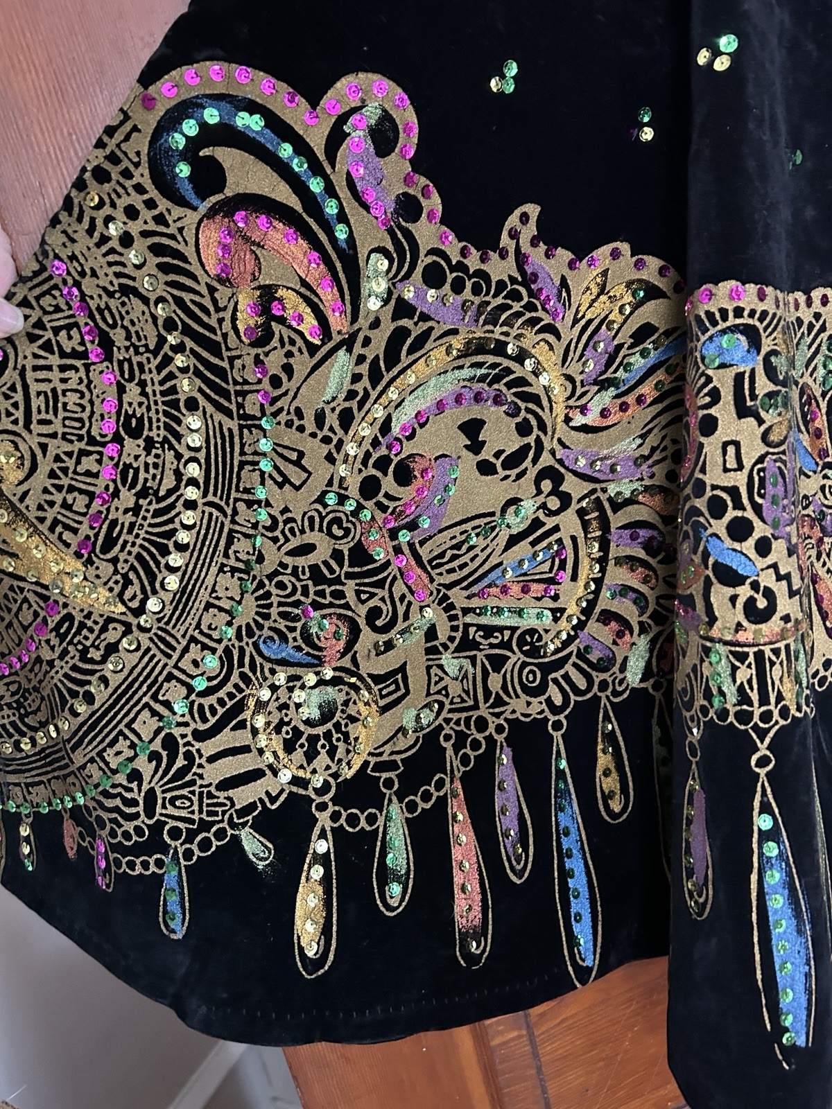 Vintage Mexican Velvet Folklorico Skirt/Blouse Set Cinco de Mayo Top 116″ Sweep