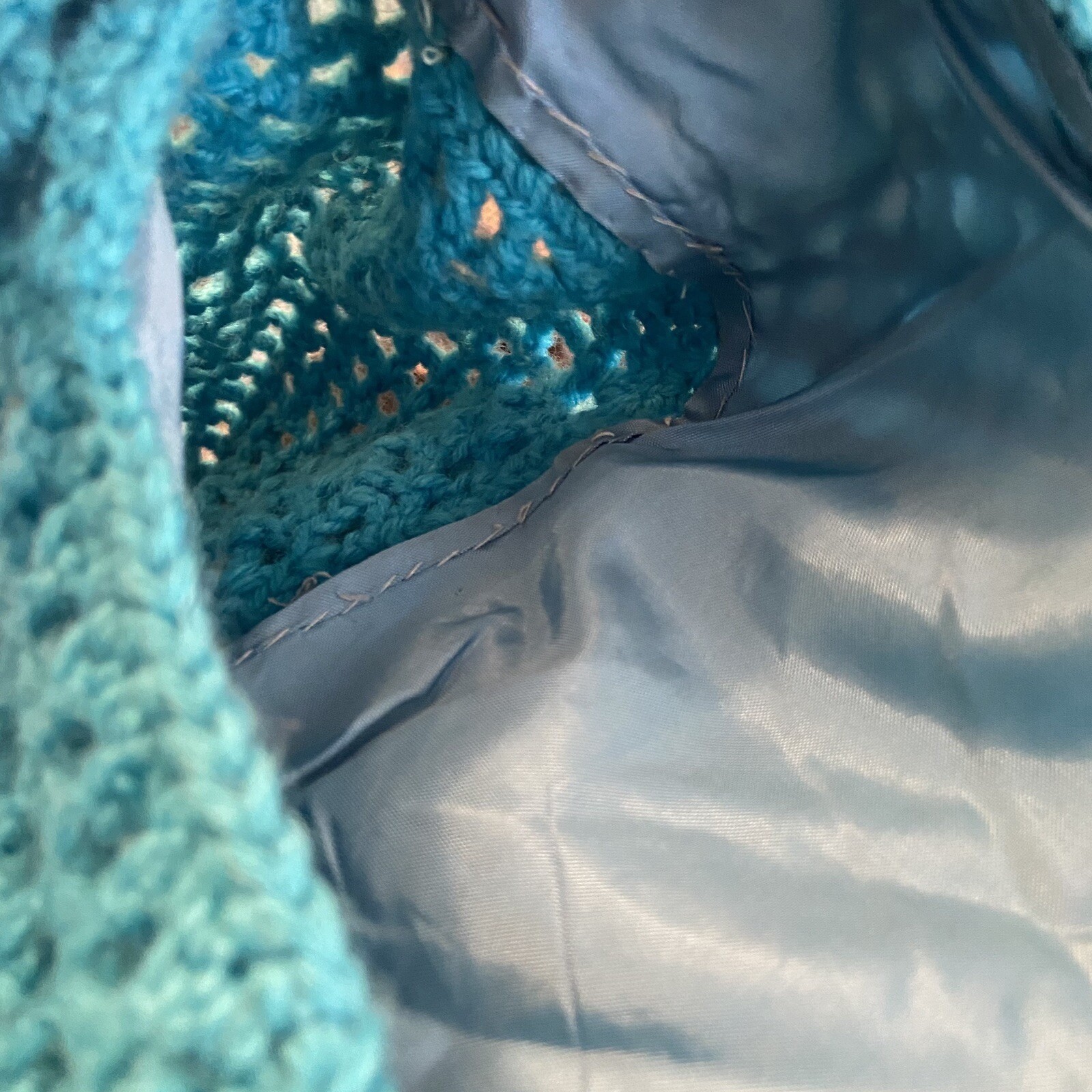 EUC Vintage Handcrafted Crocheted Lined Fit & Flare Blue Dress Size Small