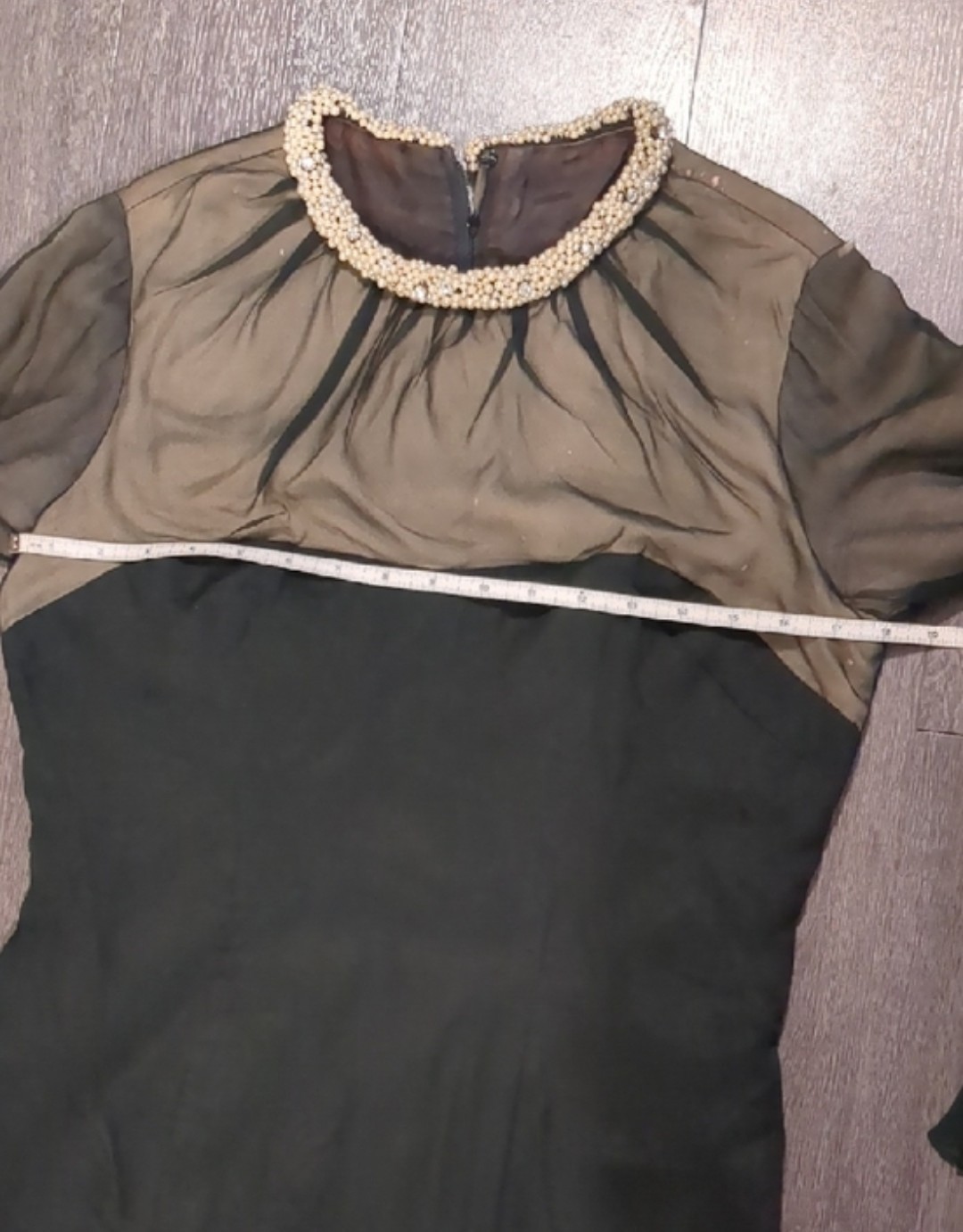 Vintage 60s Lilli Diamond Black Sheer Long Sleeve Wiggle Dress Pearl Beaded