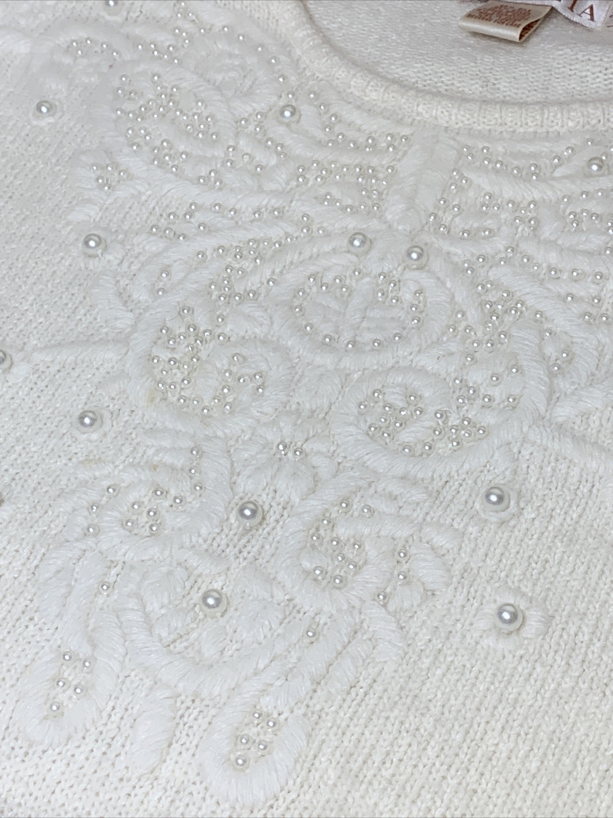 Vintage Angora Sweater Size XXL Wool Silk Blend Beaded Pearl Embellished 80’s