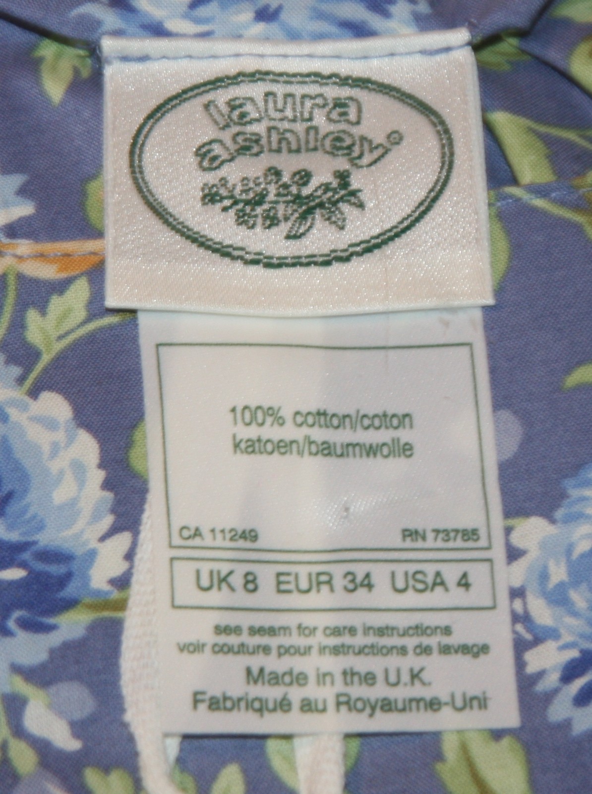 Laura Ashley VINTAGE 1982 dress size 8 blue floral back zipper