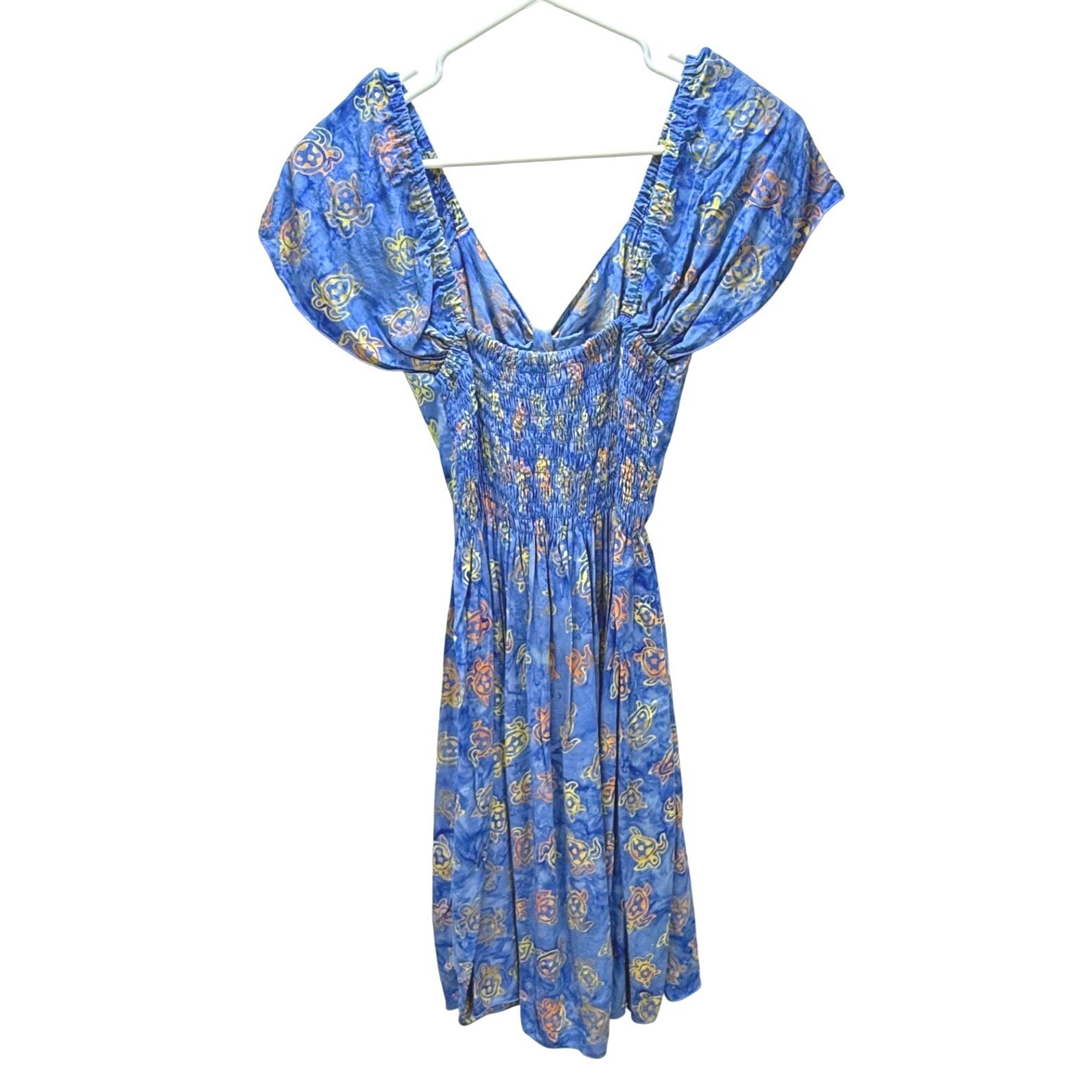Vtg Tropical Group Hawaii Turtle Sun Dress V-Neck OS Batik Bali Resort Vacation
