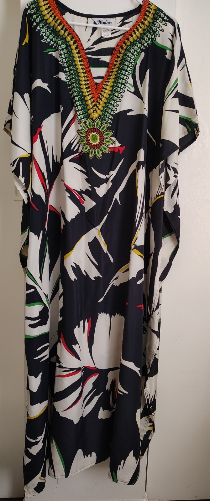 Winlar Women’s Caftan Colorful Palm Leaf Ethnic Motif Most Sizes Full Length