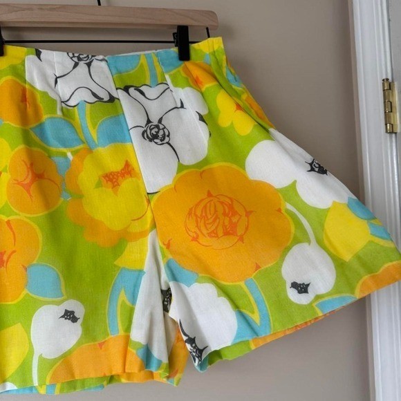 Vintage 60s Floral Dress + Short Set High Waist Mod Orange Green White Dayglow