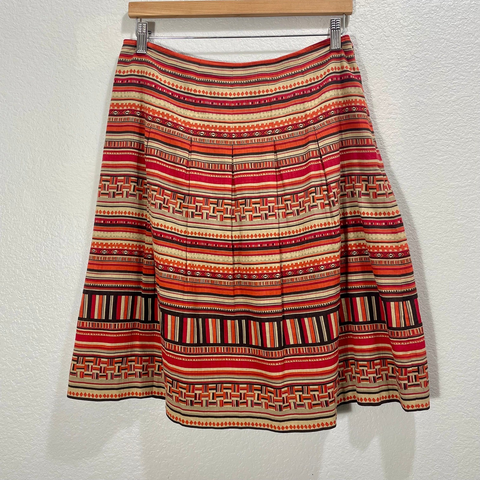 Vintage 90s Harold’s A-line Skirt 32″ Waist Red Brown Southwest Print Midi Boho