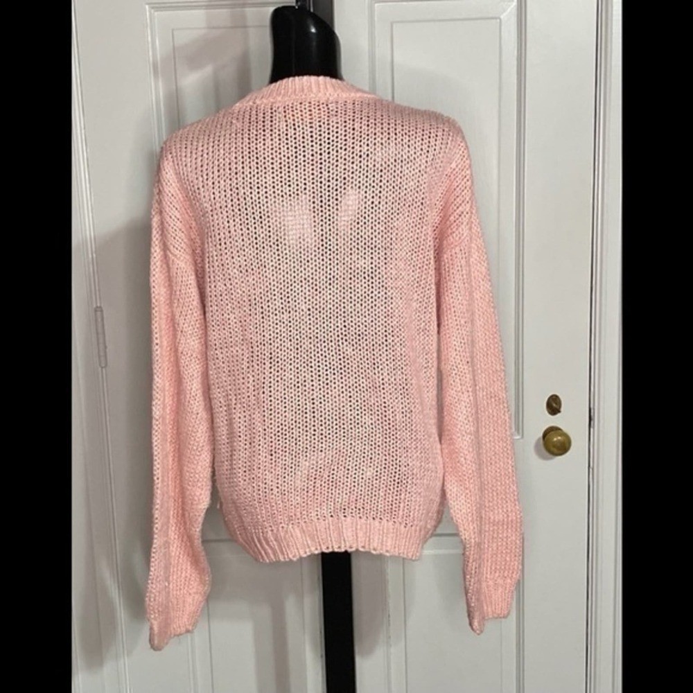 Vintage Grandma Core Hand Knitted Tilbury Ramie/Acrylic Size Large Light Pink