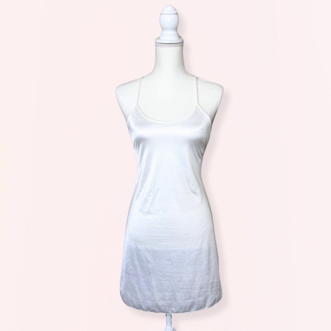 Vintage Cabernet Ivory Slip Dress – Size Medium, 1970s Shimmer Satin Lingerie