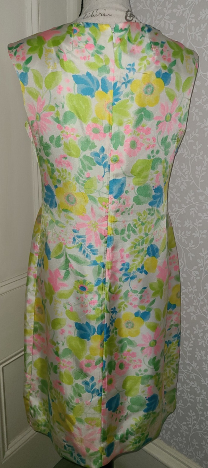 Vtg Nat Kaplan silk mod floral sleeveless sheath dress w jacket, approx size S/M