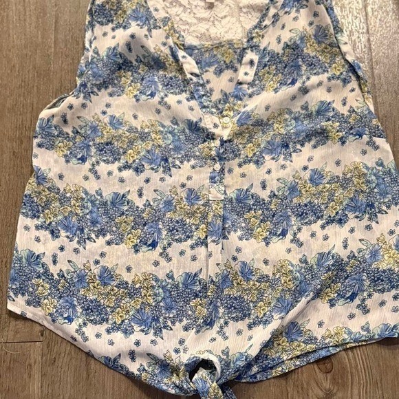 Vintage y2k 2000s boho Candie’s lace blue floral tie front blouse Size XL