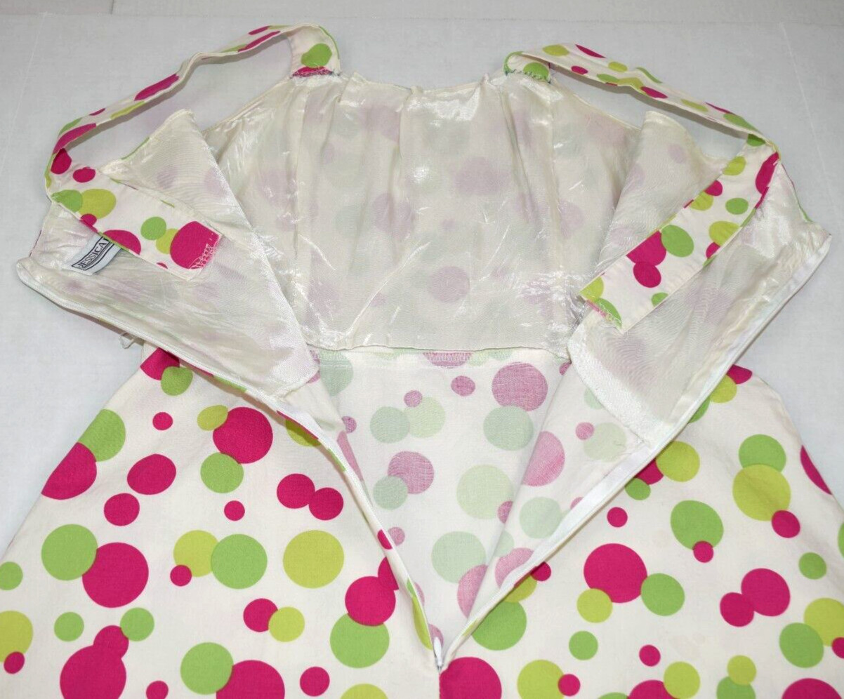 VTG Dress Jessica Howard S/M 80s Pink Green Circle Kaleidoscope Adjusted Straps