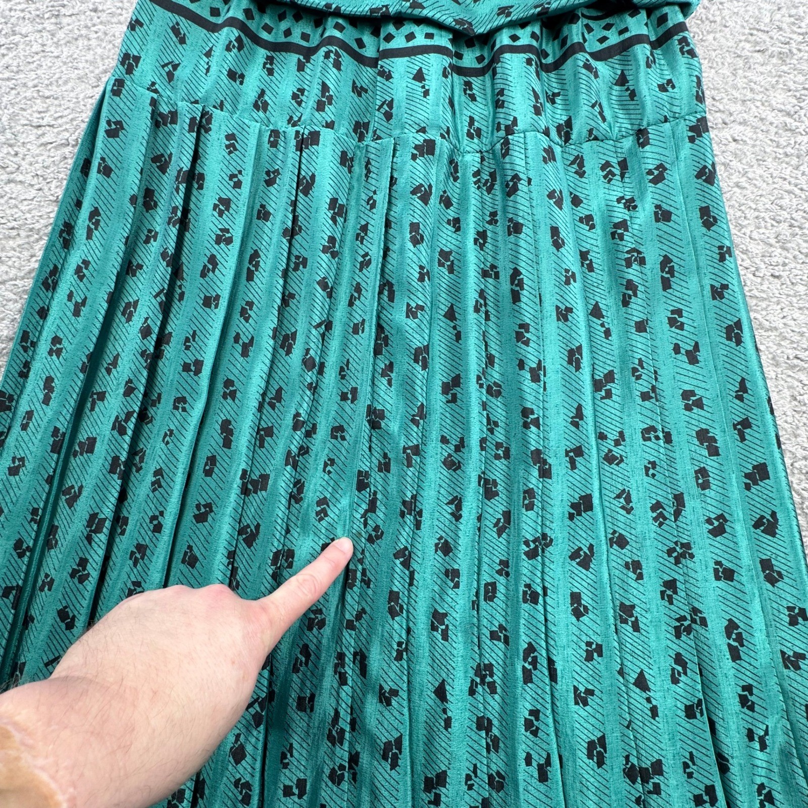 VTG Perceptions Teal Green Geometric Pleated Midi Dress Sz L SEE PICS