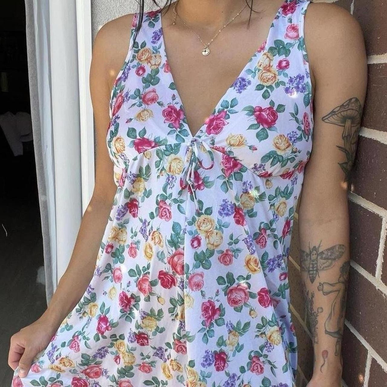 Vintage 90’s Cinema Etoile Colorful Rose Print Slip Dress Size Medium M
