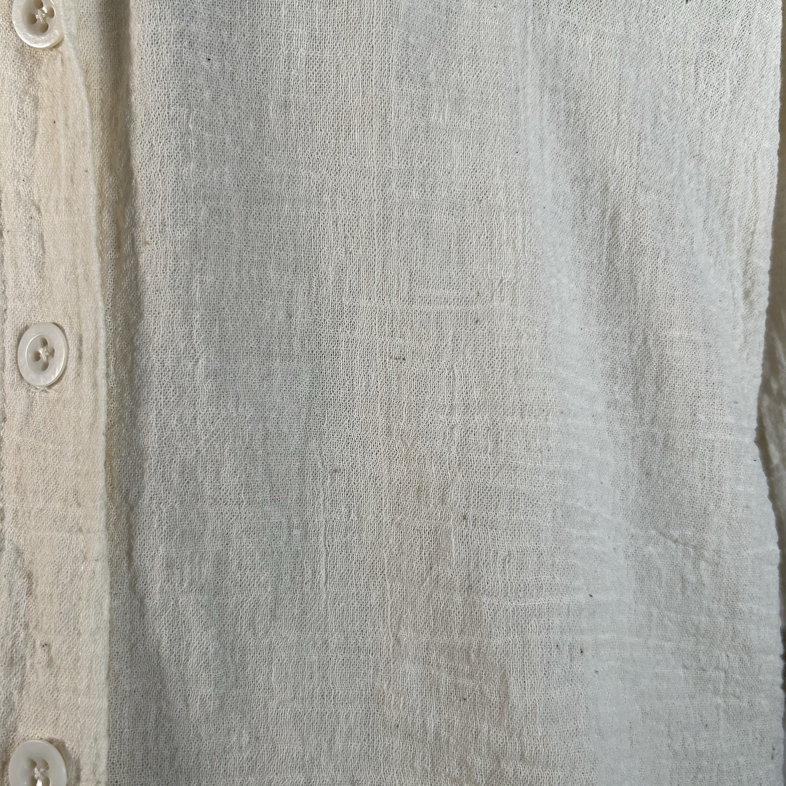 VTG 1970s Scenic Floral Embroidered White Gauze Cotton Button Up Womens Sz M
