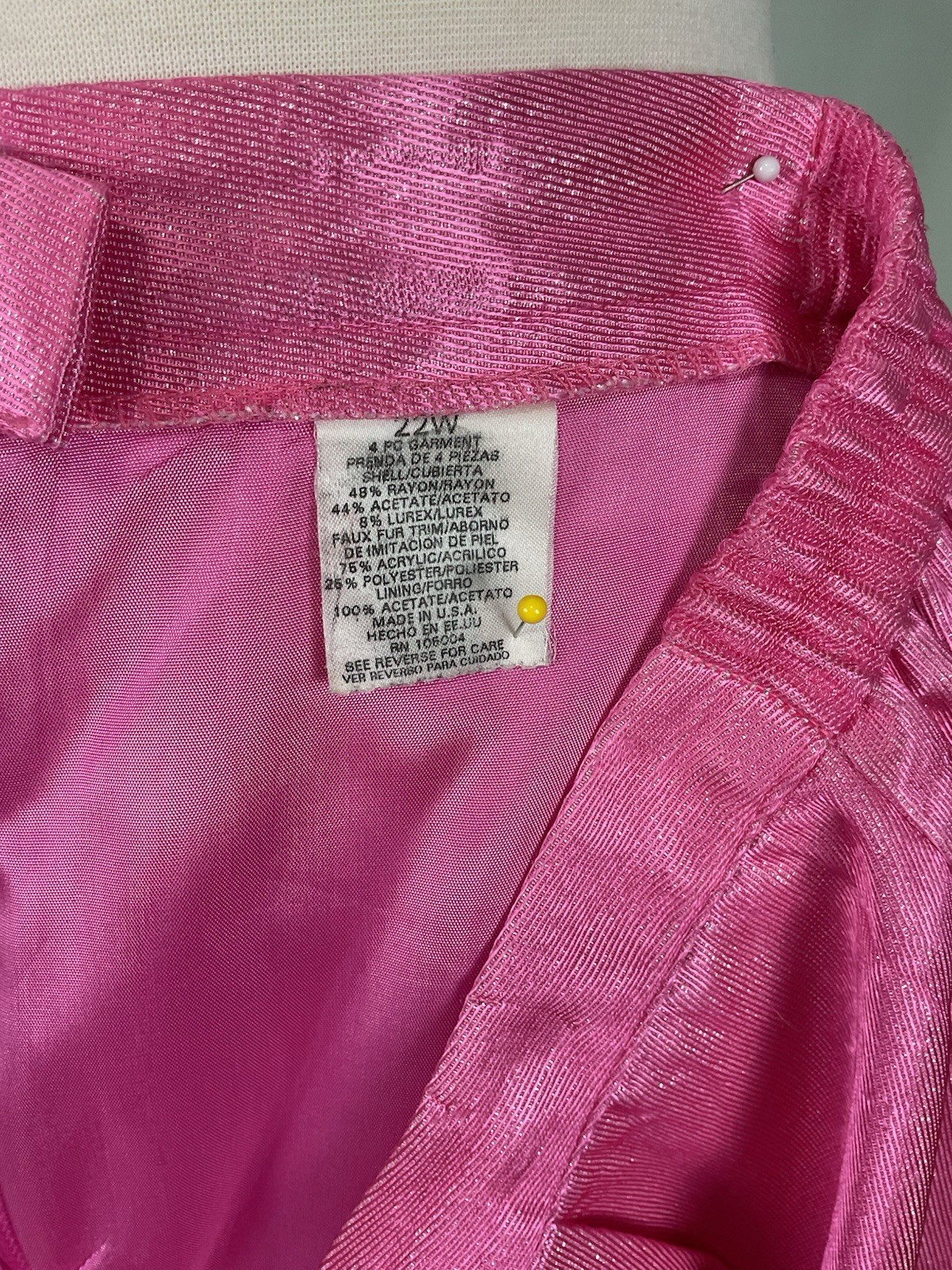 VTG Chad Stevens Pink Metallic Lurex Skirt Suit Set 22W Scalloped Evening Party