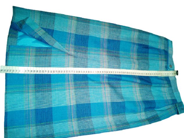 WOMEN’S JACKET Single Breasted Summer Viscose Linen BLUE TARTAN 42 44 Vintage