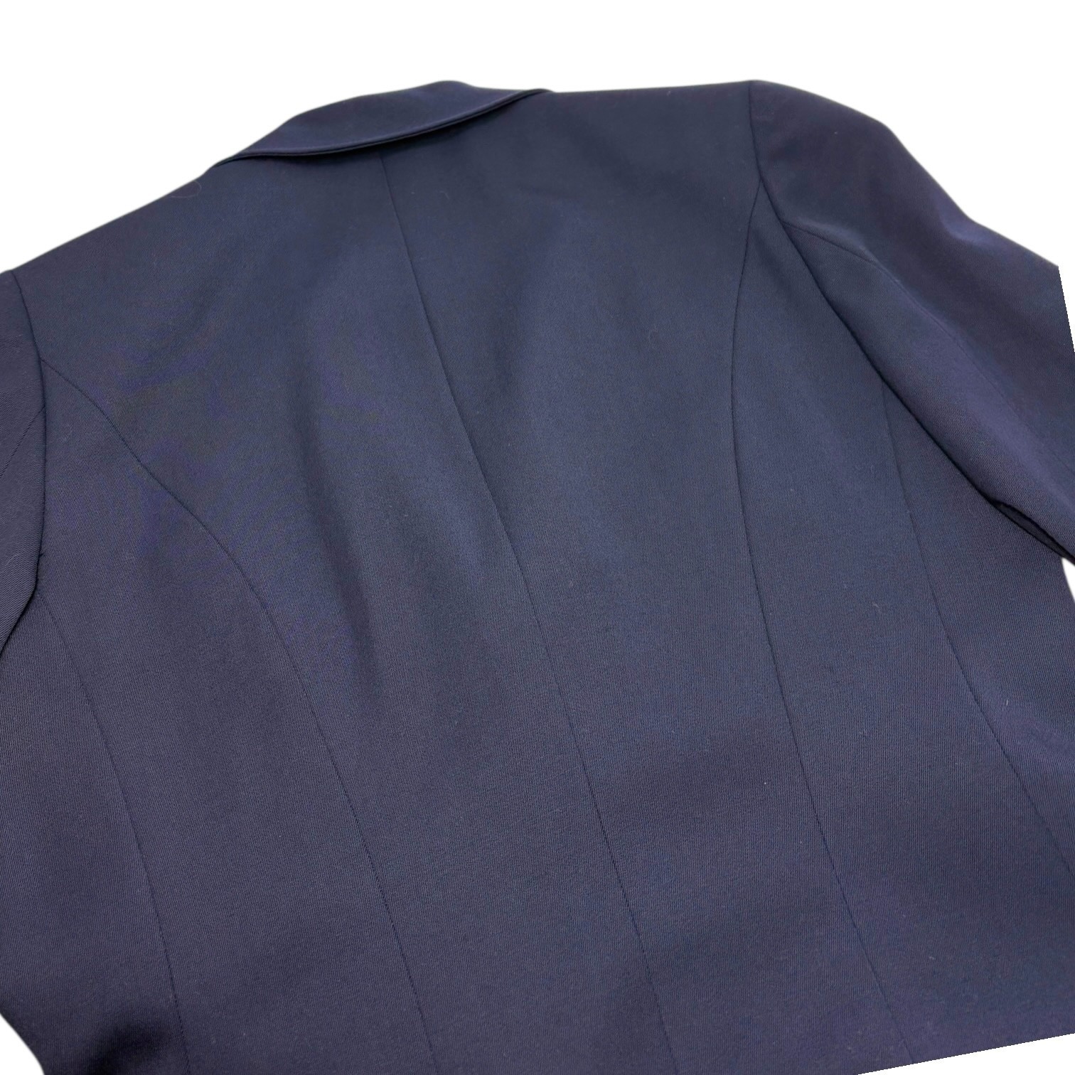 CHANEL Vintage 97P CC Logo Button Blazer Jacket #42 Dark Blue Gold Wool Pocket