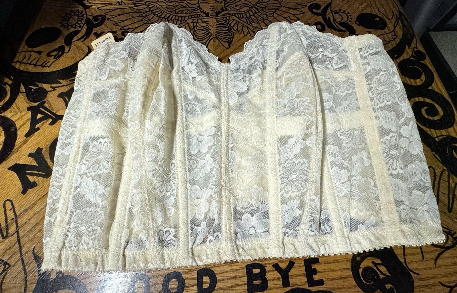 VINTAGE POIRETTE PROMISE LONG LINE BRA! SIZE 42 C. BEIGE STRAPLESS