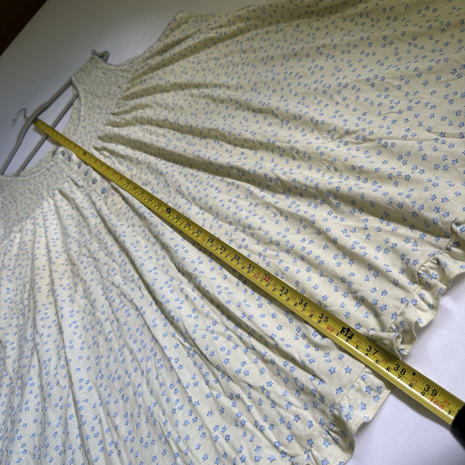 VTG Light Yellow Blue Stars Sleep/House Dress FashionBug Women’s Sz 4X (30/32W)