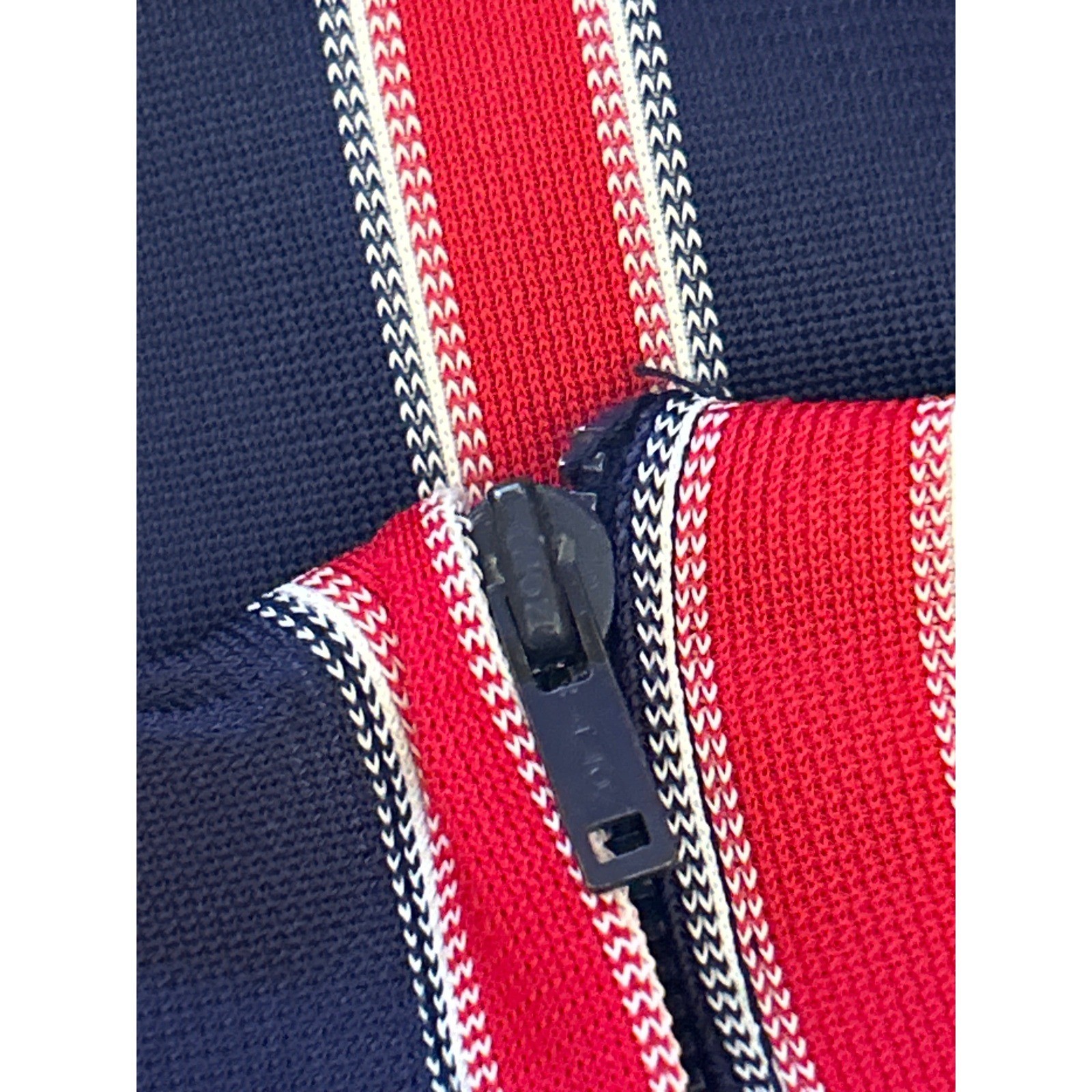 Vintage 70s Red Navy Stripe Mod Knit Top Talon Zip Sporty Chic Nautical Coastal