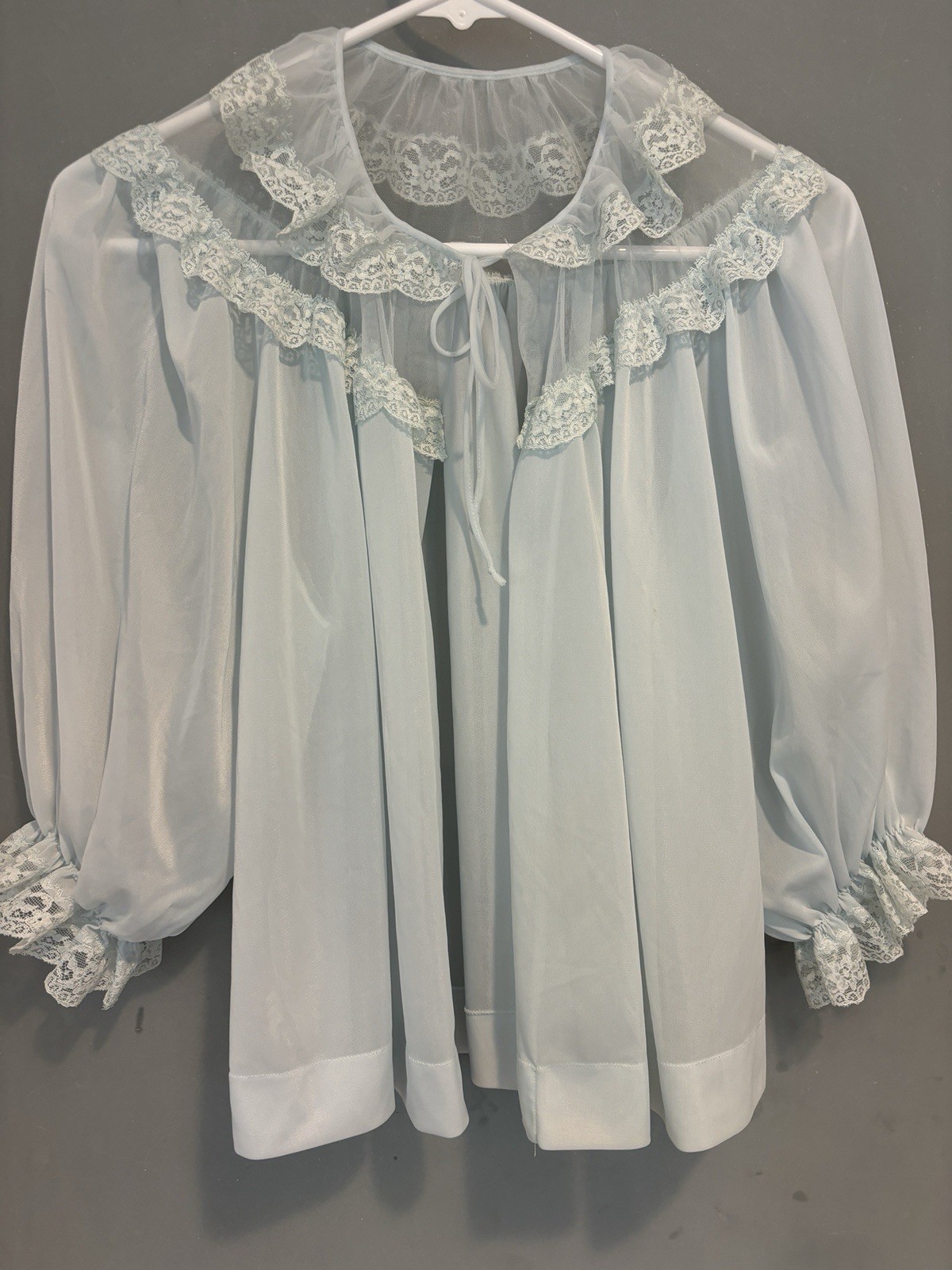Vtg Bed Jacket Van Raalte Sheer Nylon Satin Ecru Lace 60s Ecru Lace Sky Blue S M