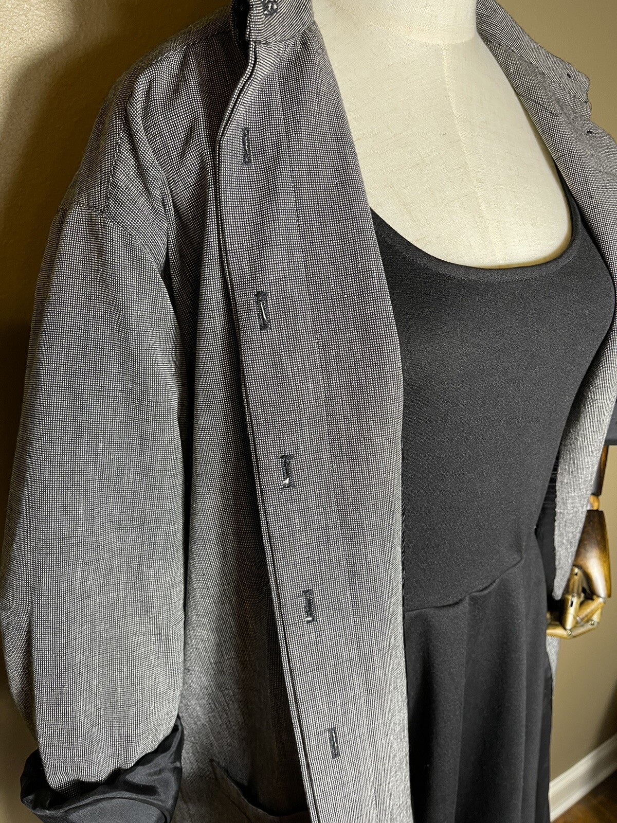 Vintage 80s Evan Picone Black White Micro Check Coat Trench Coat Lightweight