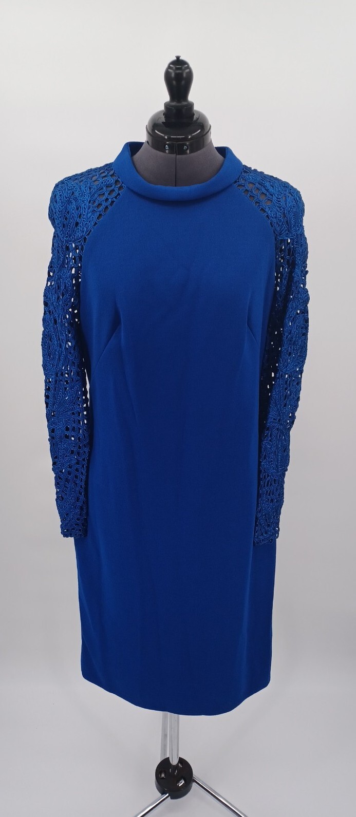 Vintage SYDNEY NORTH CALIFORNIA Cobalt Blue Sheath Dress Crochet Sleeves M/L