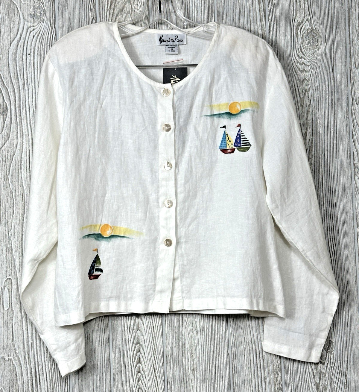VTG Alexandria Pierce White Cloud Linen Blouse & Skirt Set Medium Hand Painted