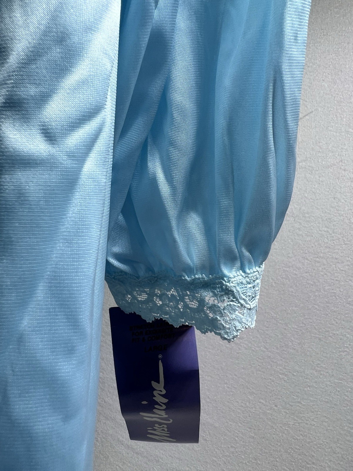 Vintage NWT Size L Miss Elaine Blue Silky SOFT Nylon Keyhole Night Robe w Lace