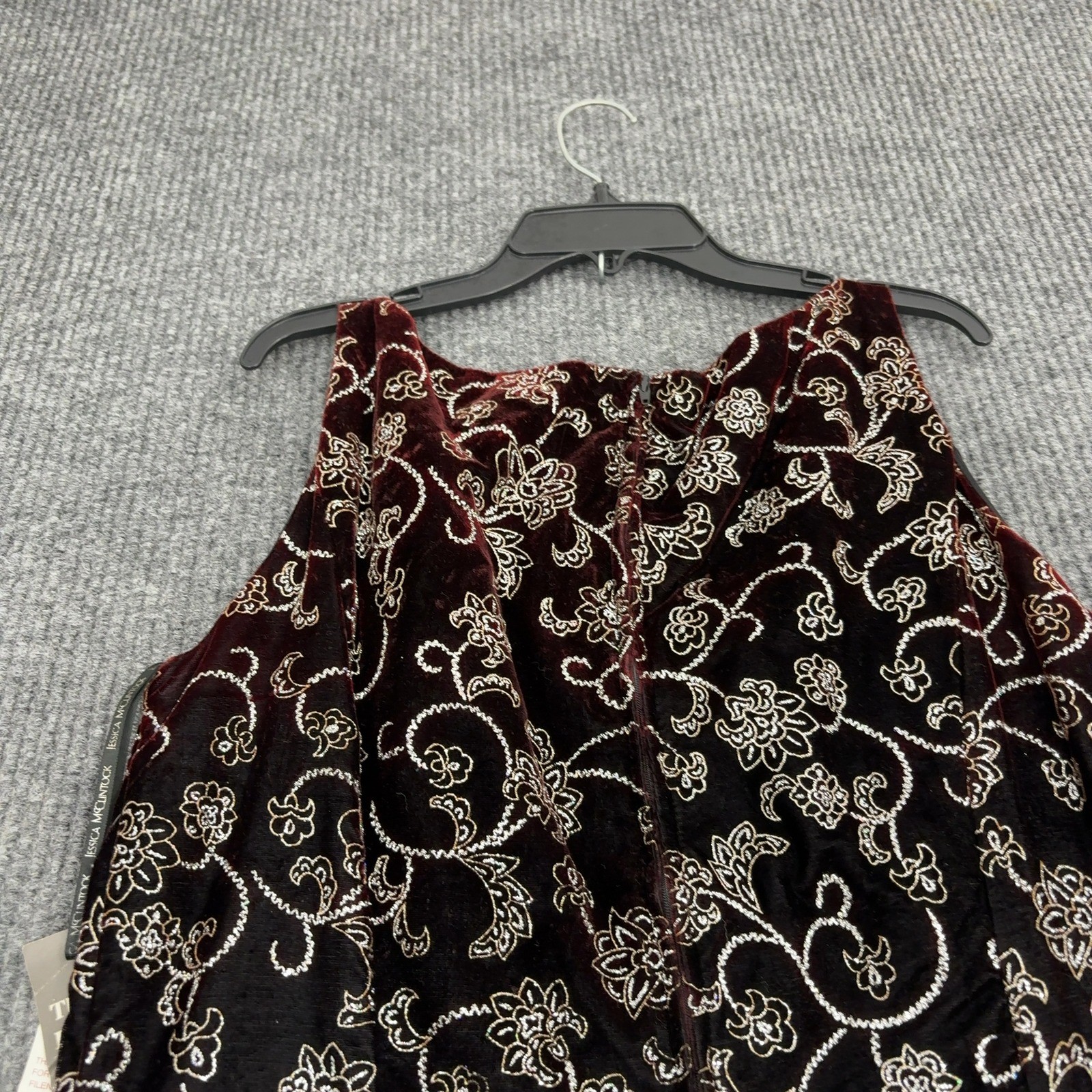 Vintage Scott McClintock Dress Womens 14 Burgundy Velvet Floral Embroidered Goth