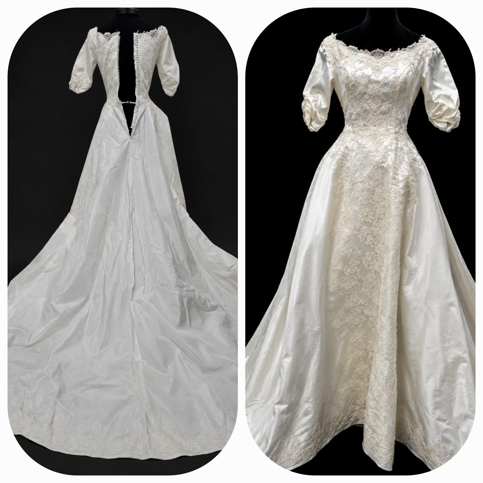 Vintage 1950s Priscilla of Boston White Crisp Taffeta Lace Wedding Dress/As Is