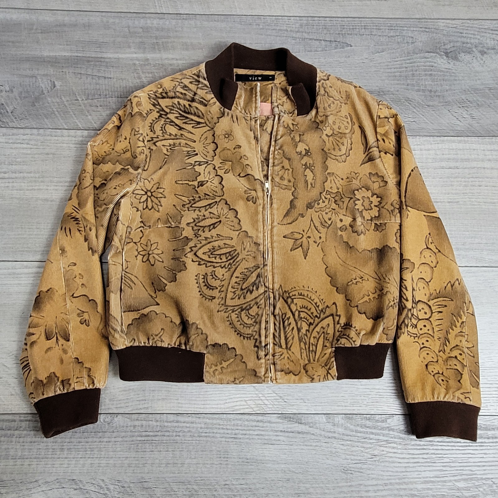 🧥Vintage View Jacket Women’s 8 Brown Floral Corduroy Bomber Full Zip YK2 Boho