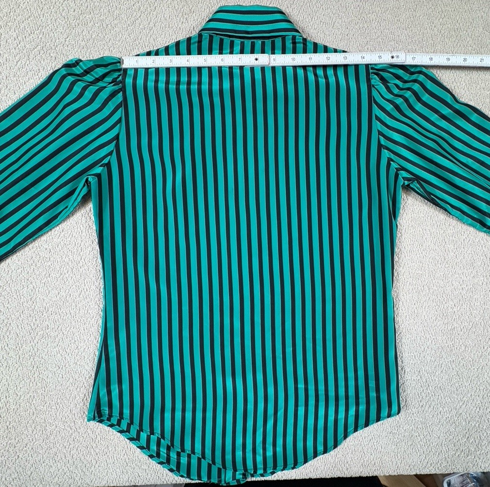 Vintage Pussy Bow Scarf Blouse Button Up Women’s 8 Striped Green Made In USA
