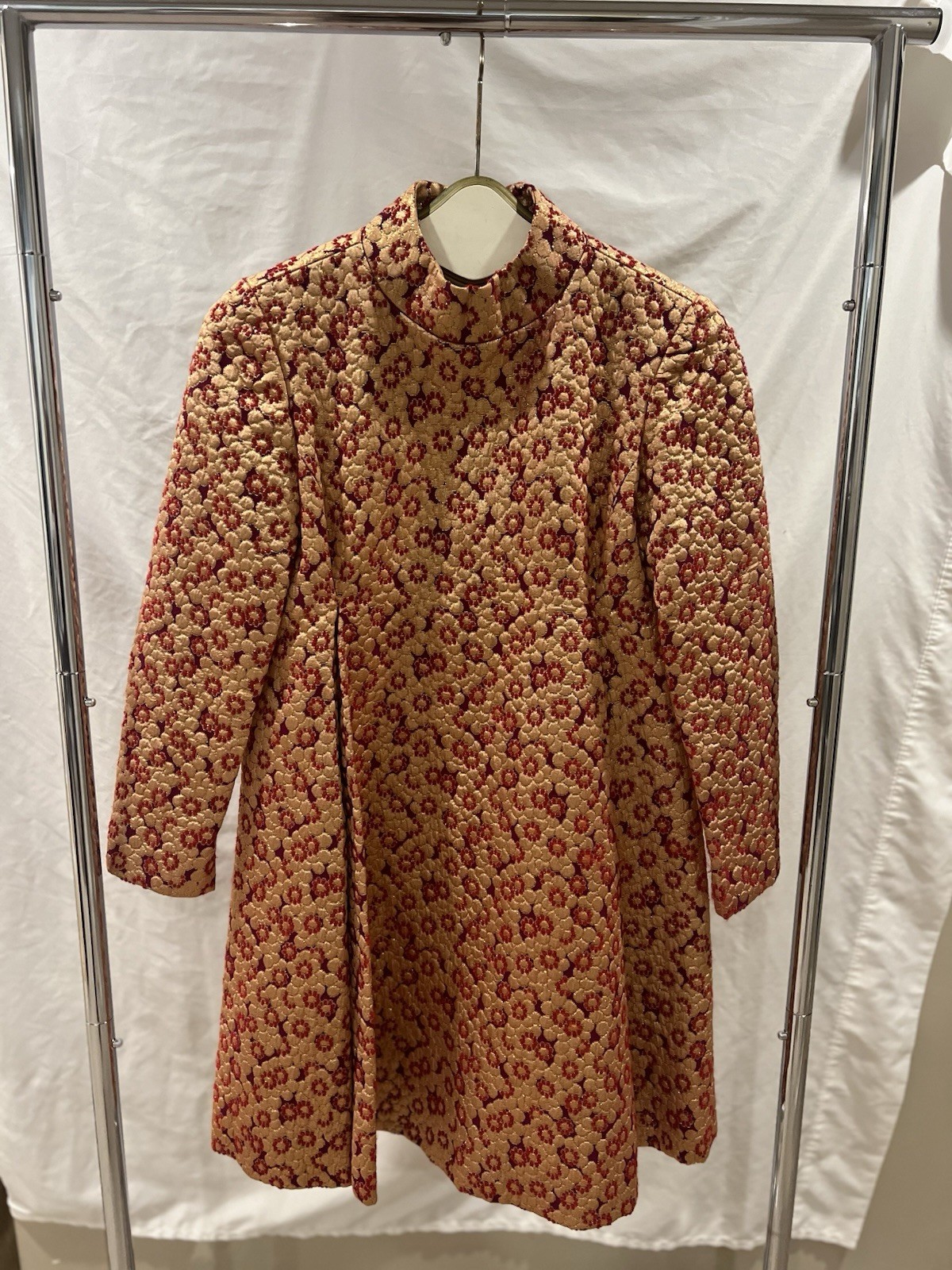 1960s Belliciano New York Brocade Coat Dress Gold Red Floral Saks