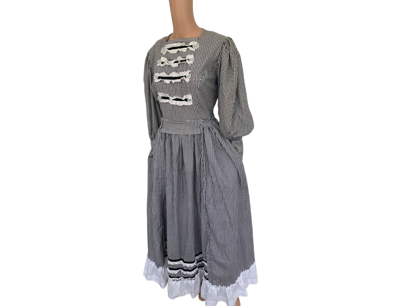 Vintage Homestead Dress Revolutionary Colonial Pioneer Prairie Country Gingham L