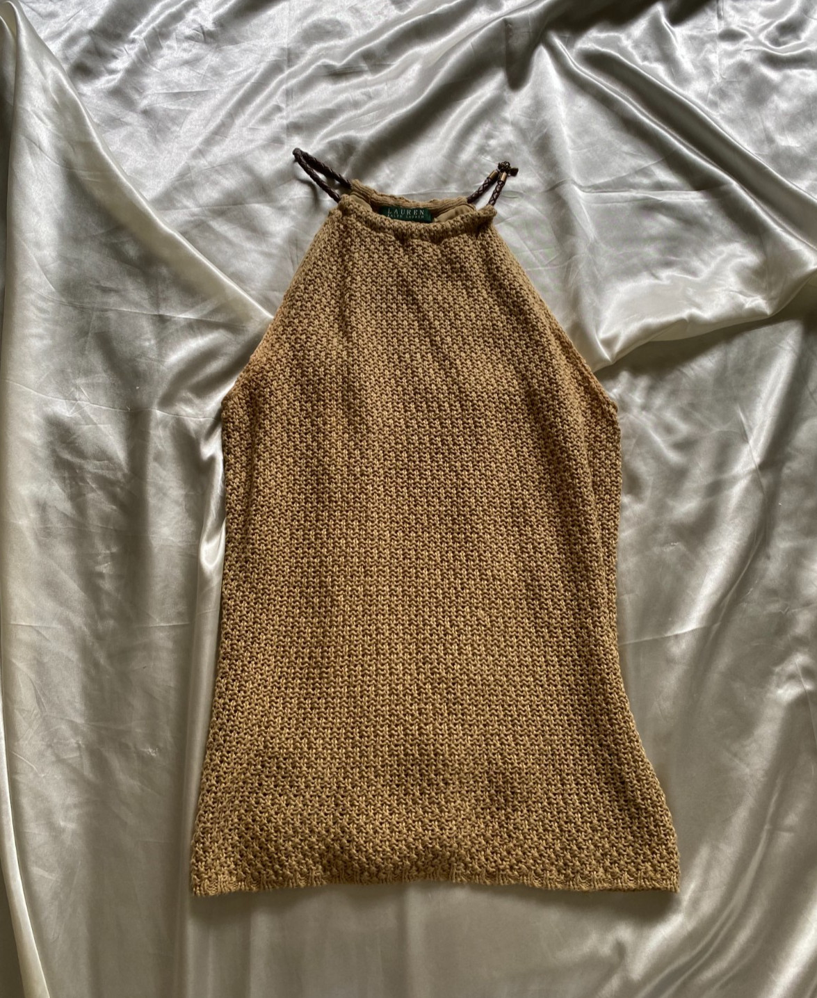 Vintage 1990s Ralph Lauren Linen Knit Halter Sweater Tank Minimal Western M