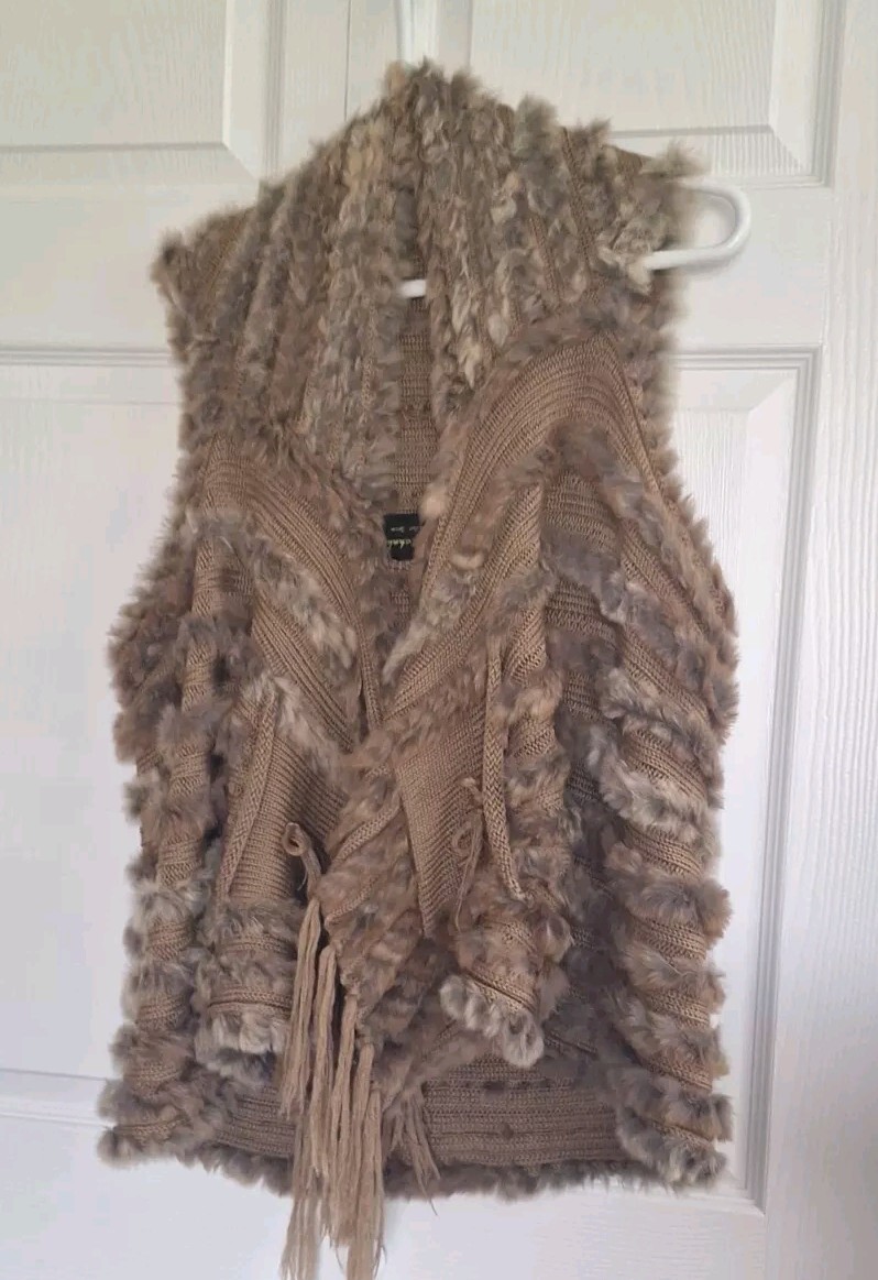 Vintage Handmade Knitted/ Fur Sweater Vest One Size Fits Most Up To XL