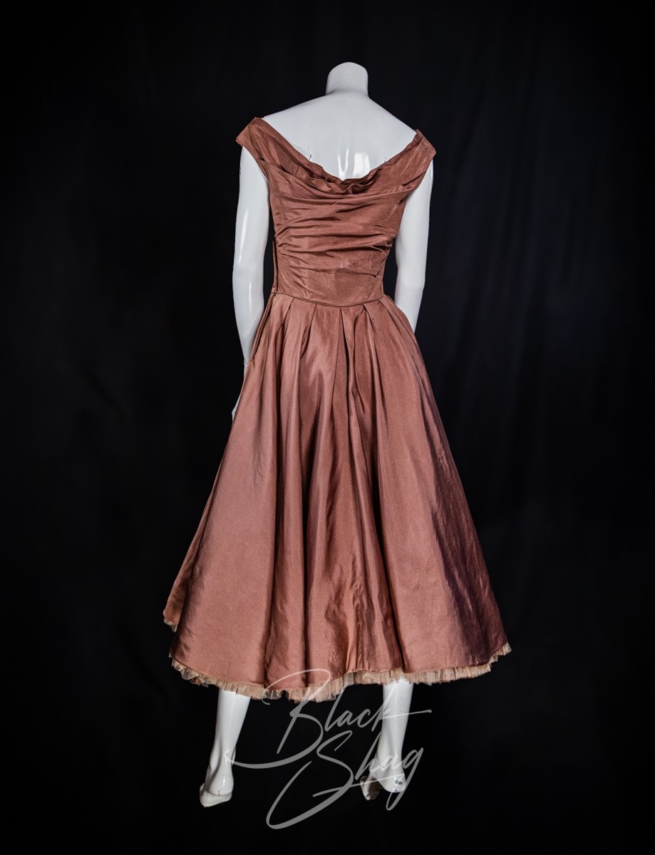 Vintage Ceil Chapman 1950s Cocktail Dress Dusty Rose Taffeta