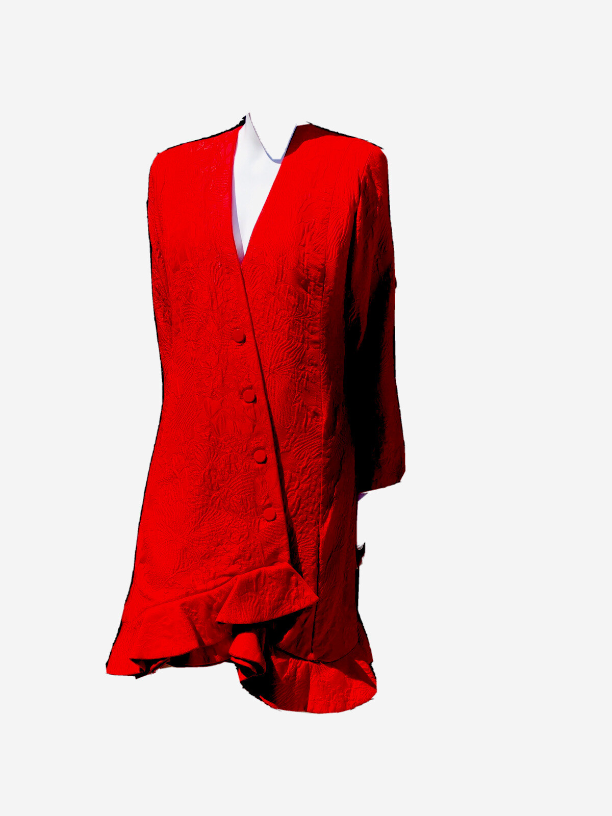 Vintage GALANOS 60-70s cocktail Dress Red Gown Floral Quilted Pattern Size 8