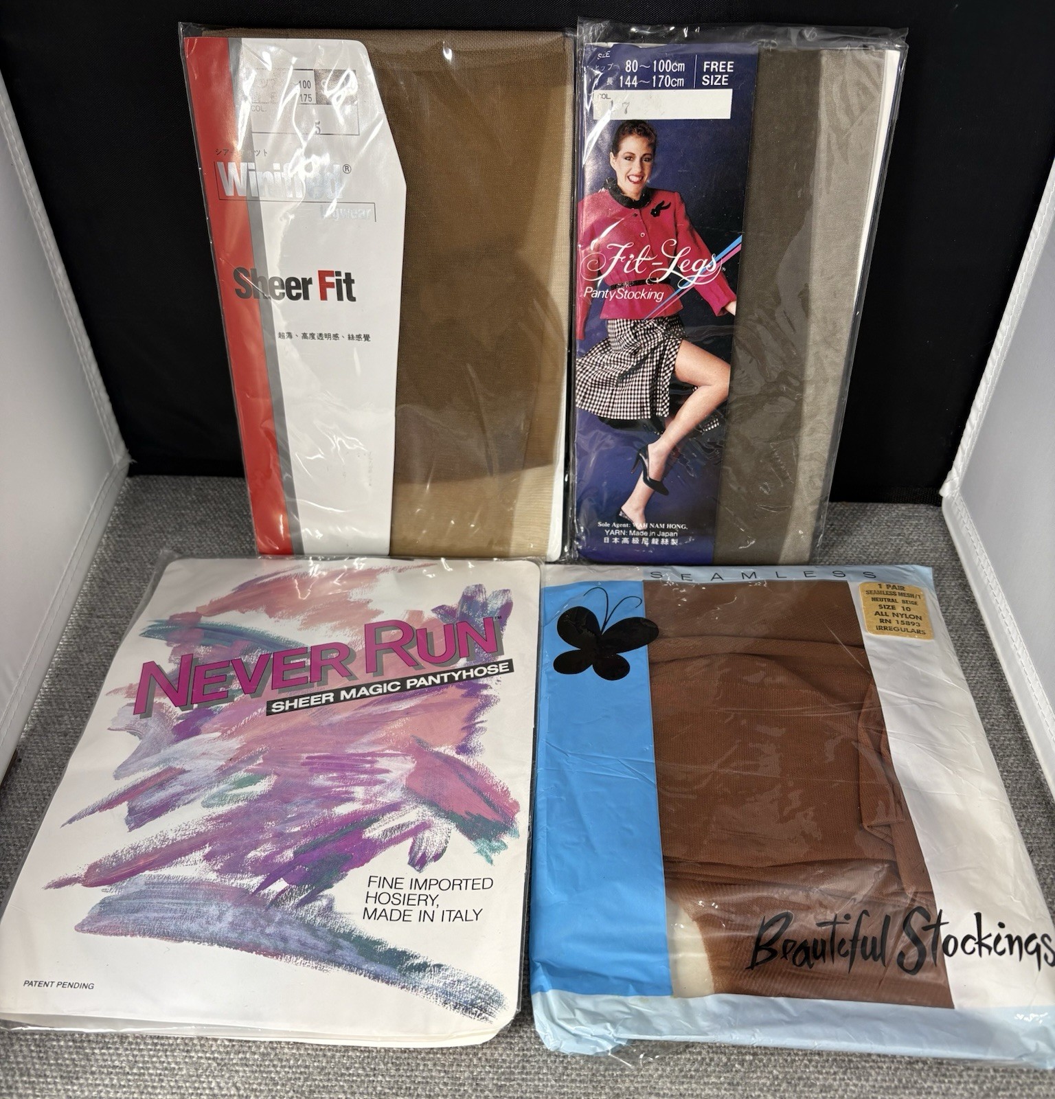 Lot 4 pc Vtg Deadstock Hosiery Never Run Winifred Fit Legs Beautiful Stockings