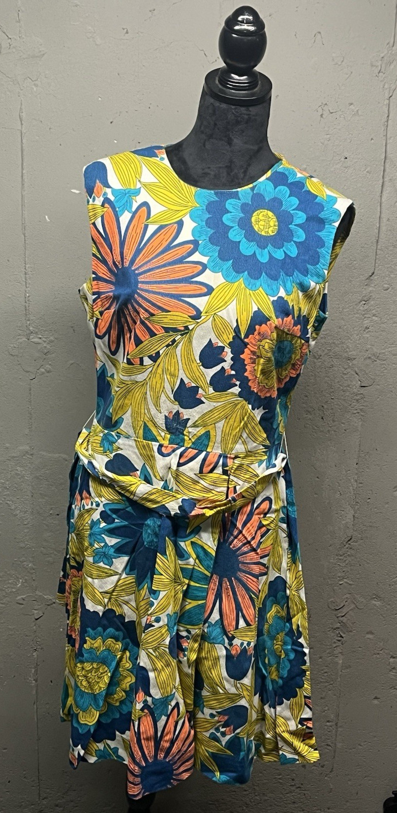 Vintage Floral Liberty Circle Sleeveless Dress with matching belt