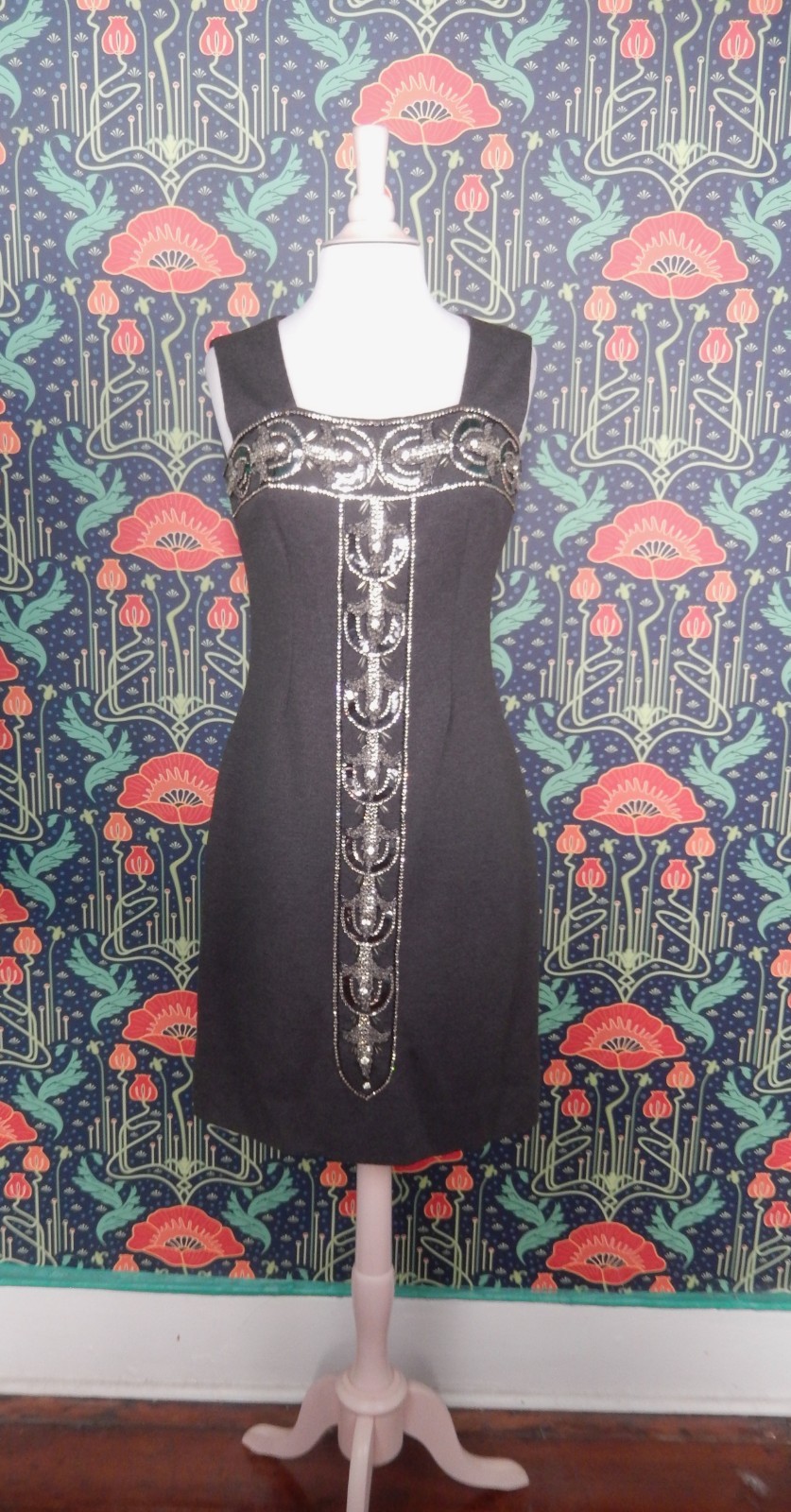 Vintage 60’s Mr. Blackwell Gray Crystal Sequin Rhinestone Shift Dress