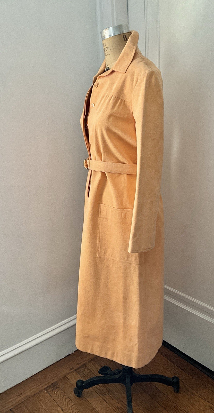 Vintage 1970’s Mollie Parnis Peach Ultrasuede Belted Shirtdress