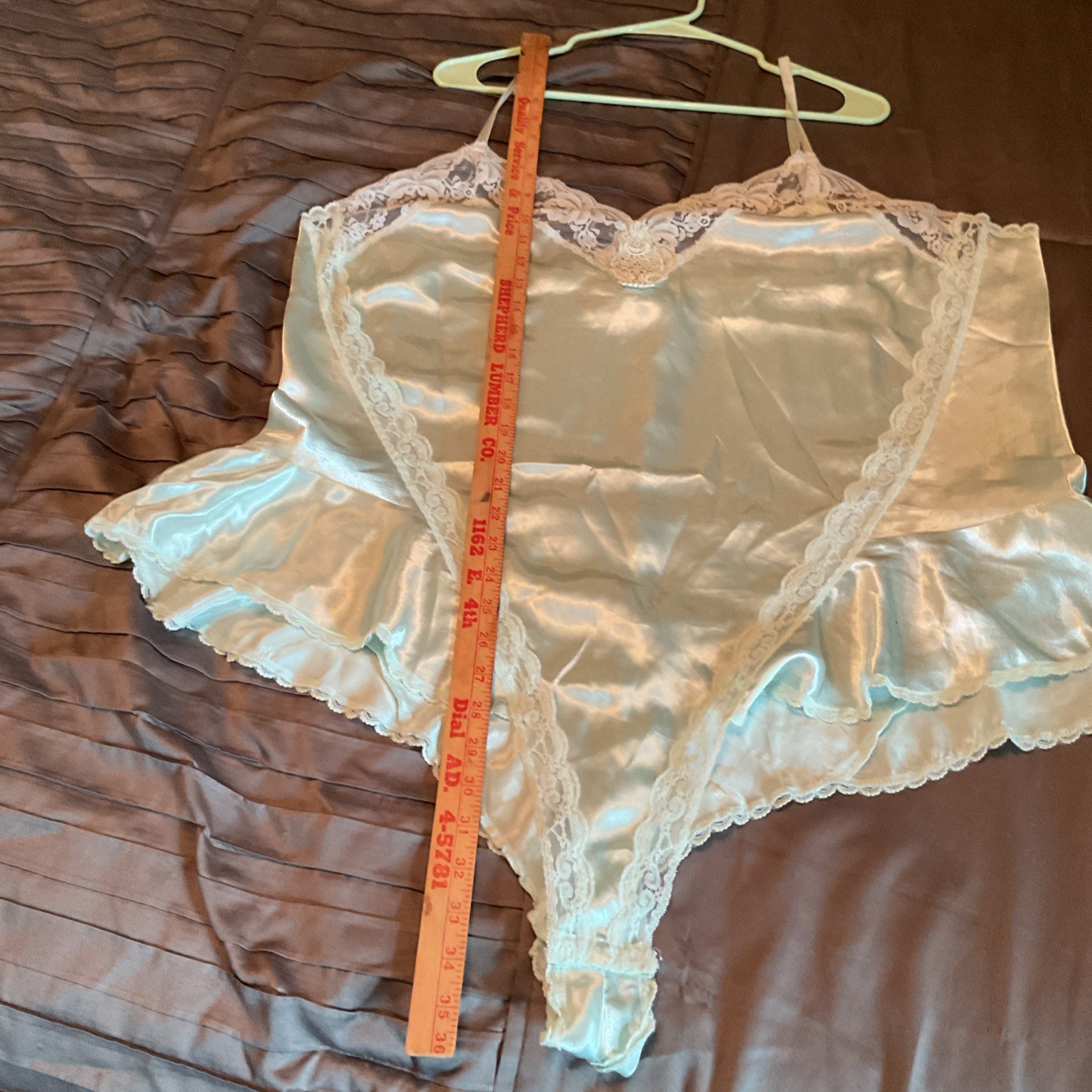 Vtg Mint Green Lace Lingerie Teddy Bodysuit Solange Shiny Satin 22/24 Plus