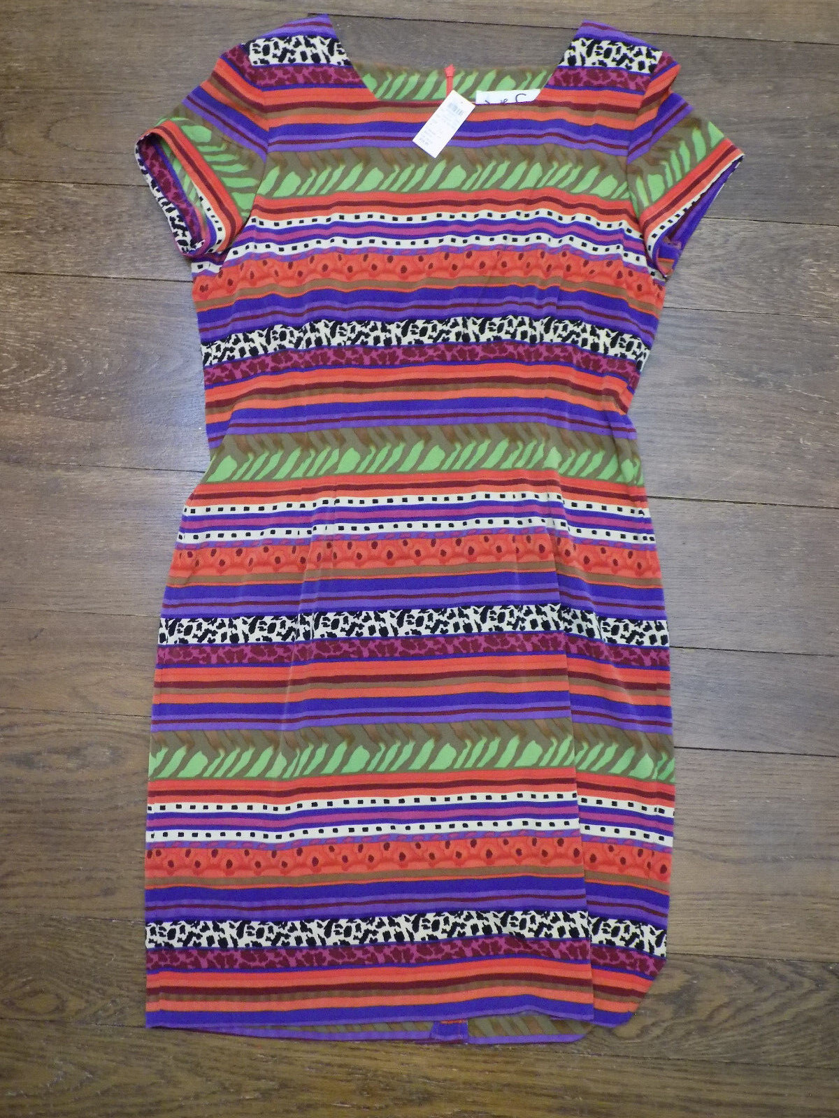 Vtg JONATHAN LOGAN J. Stevens New Striped Animal Print Dress 16 SEE MEASUREMENTS